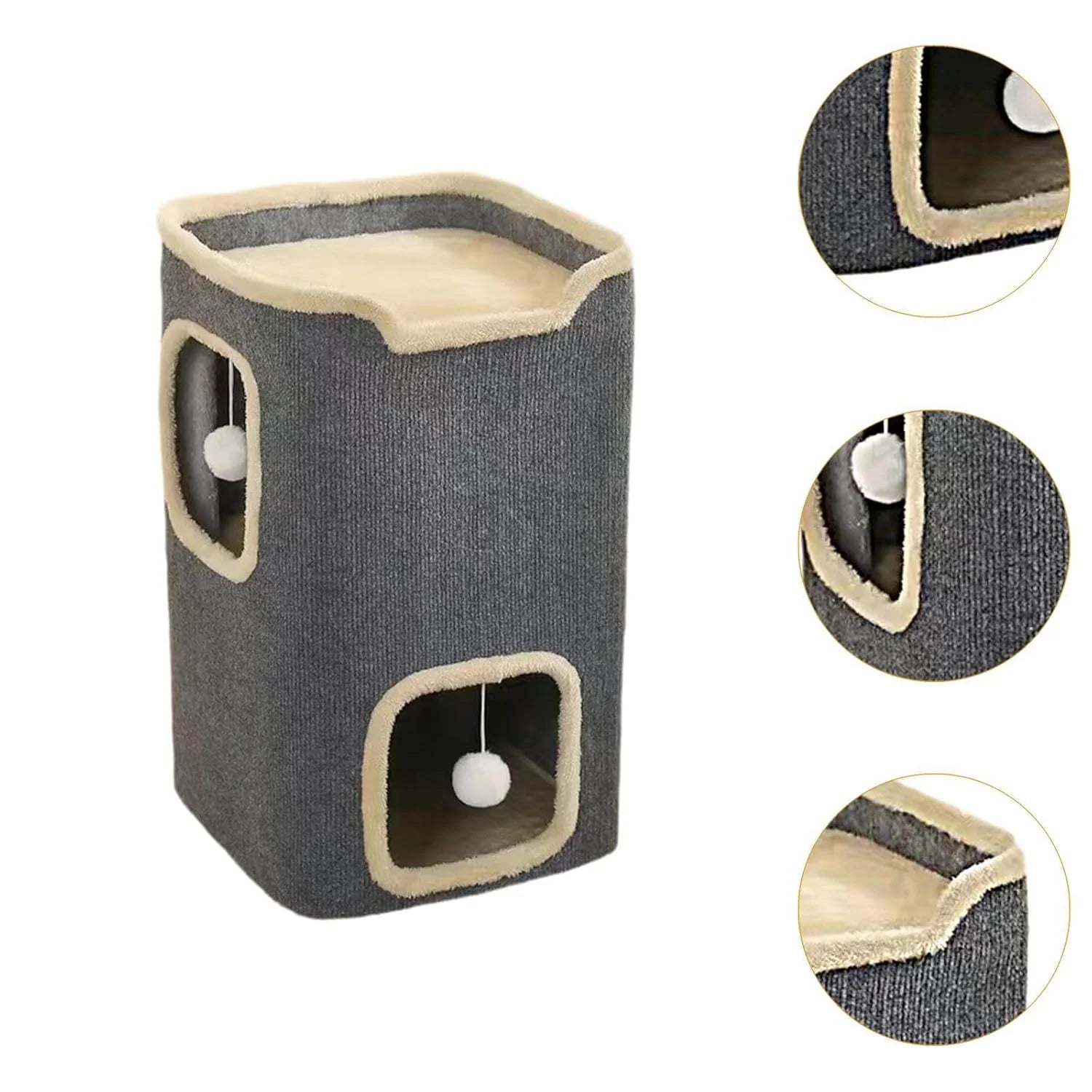 Winter 2 Layer Cat House for Indoor Cats, 24'' Durable Cat Cube Playhouse with Dangling Balls, Perfect for Multiple Pets by PawHaven