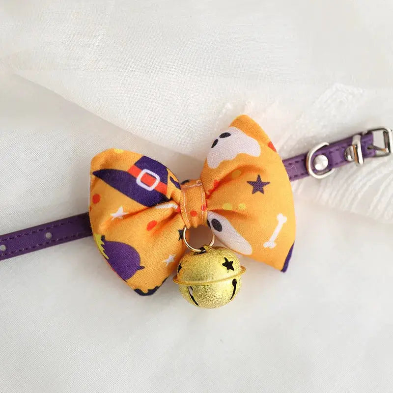 Cat Collar Pet Bandana Dog Bow Tie, Medium Dogs, Halloween Decor, Cute Adjustable for Kitten Puppy with Leash Ring by PawHaven