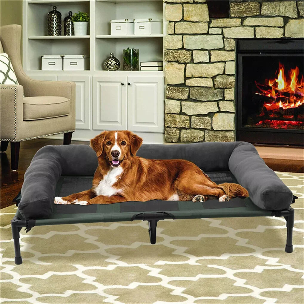BINGOPAW Outdoor Dog Bed Elevated Cooling Pet Lounger with Detachable Plush Bolster Mesh Cot Sleep for Camping by PawHaven