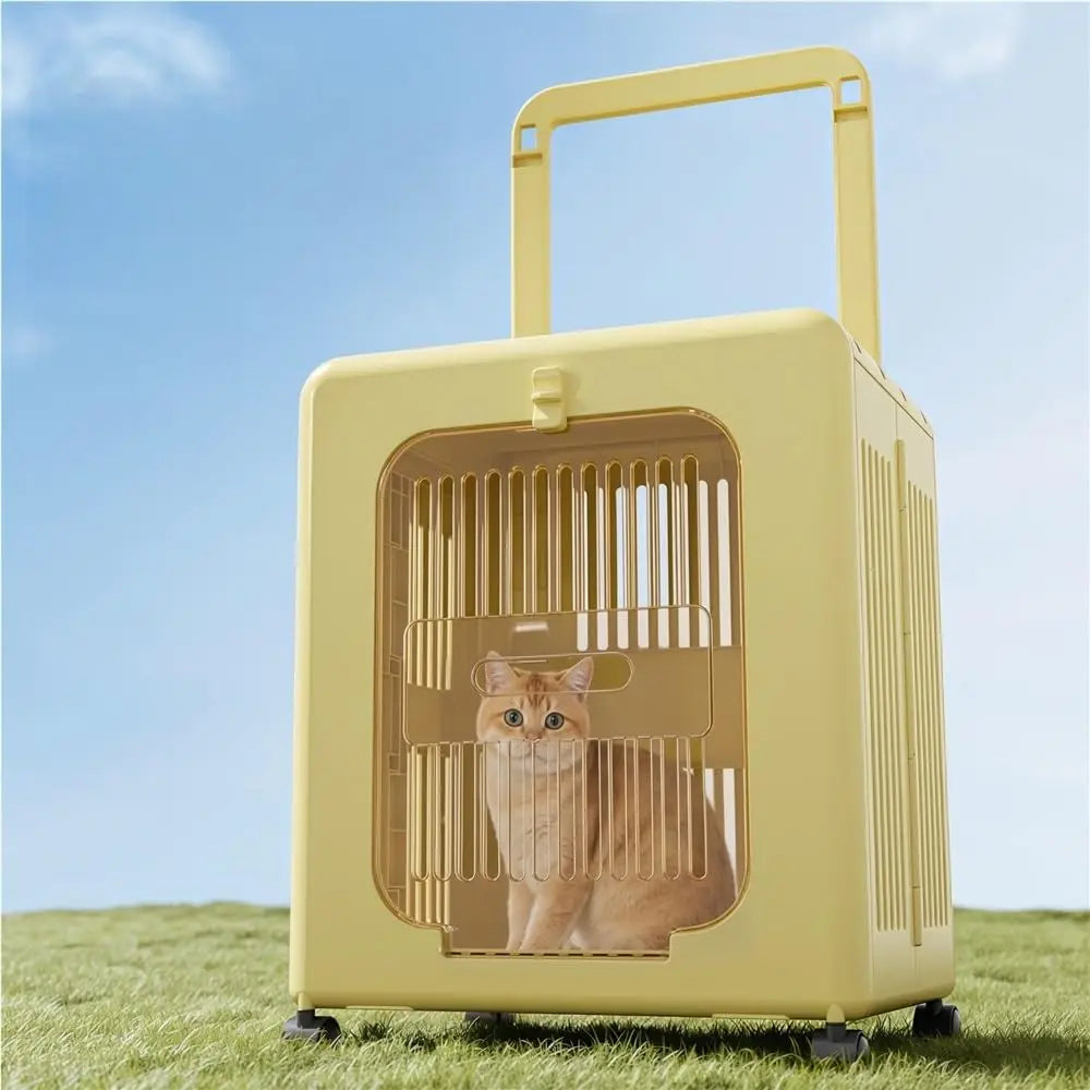 Portable Folding Pet Carrier Compatible for Cats and Small Dogs Pet Stroller, Wide Open Breathable Carrier for Outings(Yellow) by PawHaven