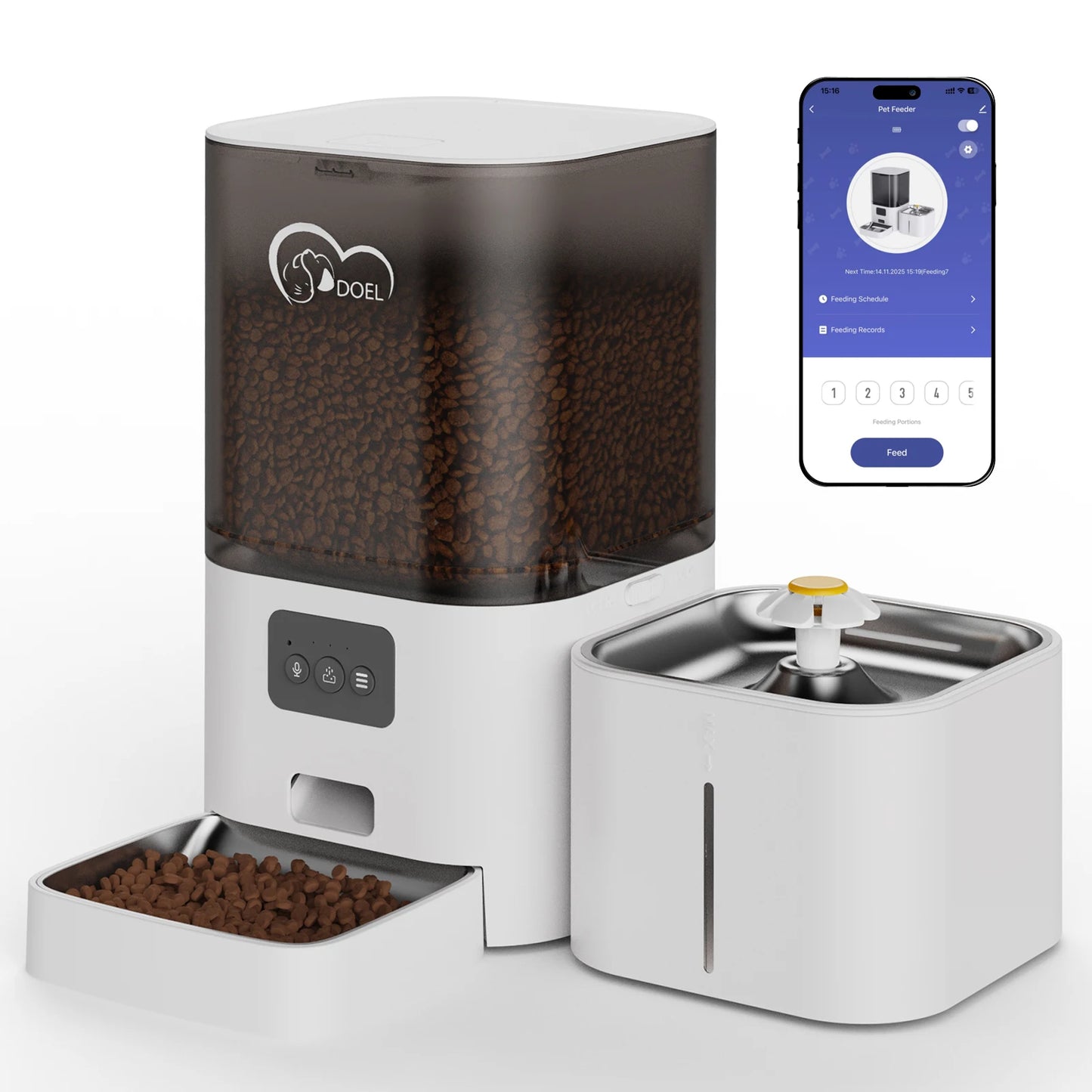 DOEL 2-in-1 Smart Cat Feeder 6L Dry Feeder & 2.5L Cat Water Fountain w/ App Control Timed Feeding For Small Dogs Food Dispenser by PawHaven