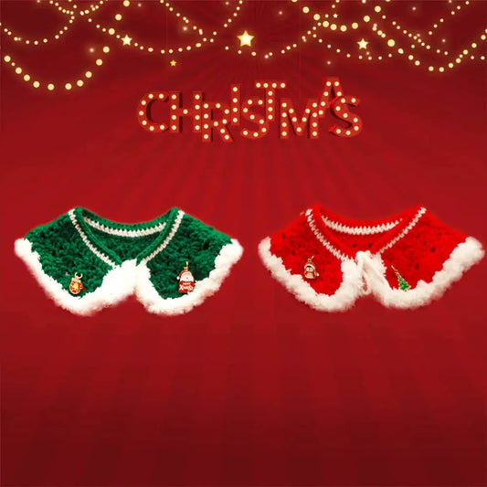 Christmas Pet Crochet Cape with Santa & Tree Hat Handmade Yarn Festive Apparel for Small Dogs Holiday Decoration by PawHaven