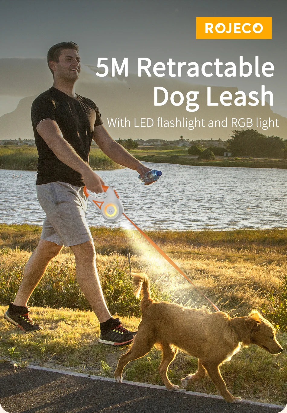 ROJECO 5m LED Retractable Dog Leash for Night Walks by PawHaven