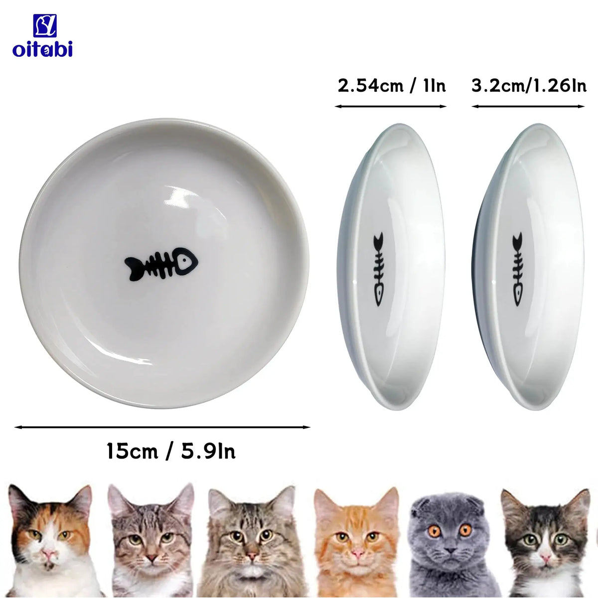 Oitabi 3PCS Cat Food Bowl, Ceramic Cat Bowls, Anti Whisker Fatigue Cats Bowl Set, Shallow Wide Kitten Plates for Food and Water by PawHaven