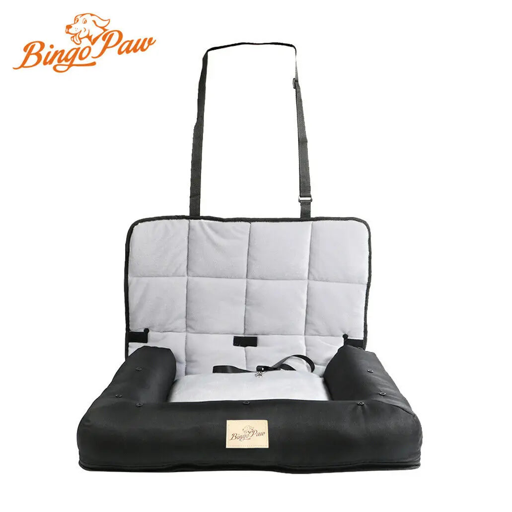 Car Seat Bed for Dog Waterproof Pet Cushion Bed Mat Dog Carrier with Removable Pad Cover and Safety Belt 3 Sizes by PawHaven