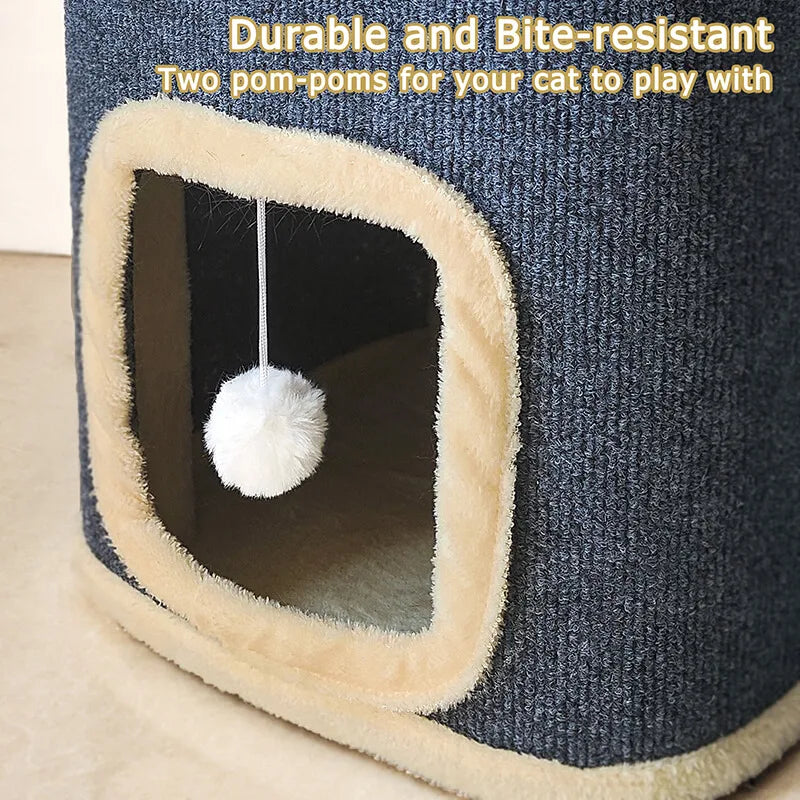 Winter 2 Layer Cat House for Indoor Cats, 24'' Durable Cat Cube Playhouse with Dangling Balls, Perfect for Multiple Pets by PawHaven