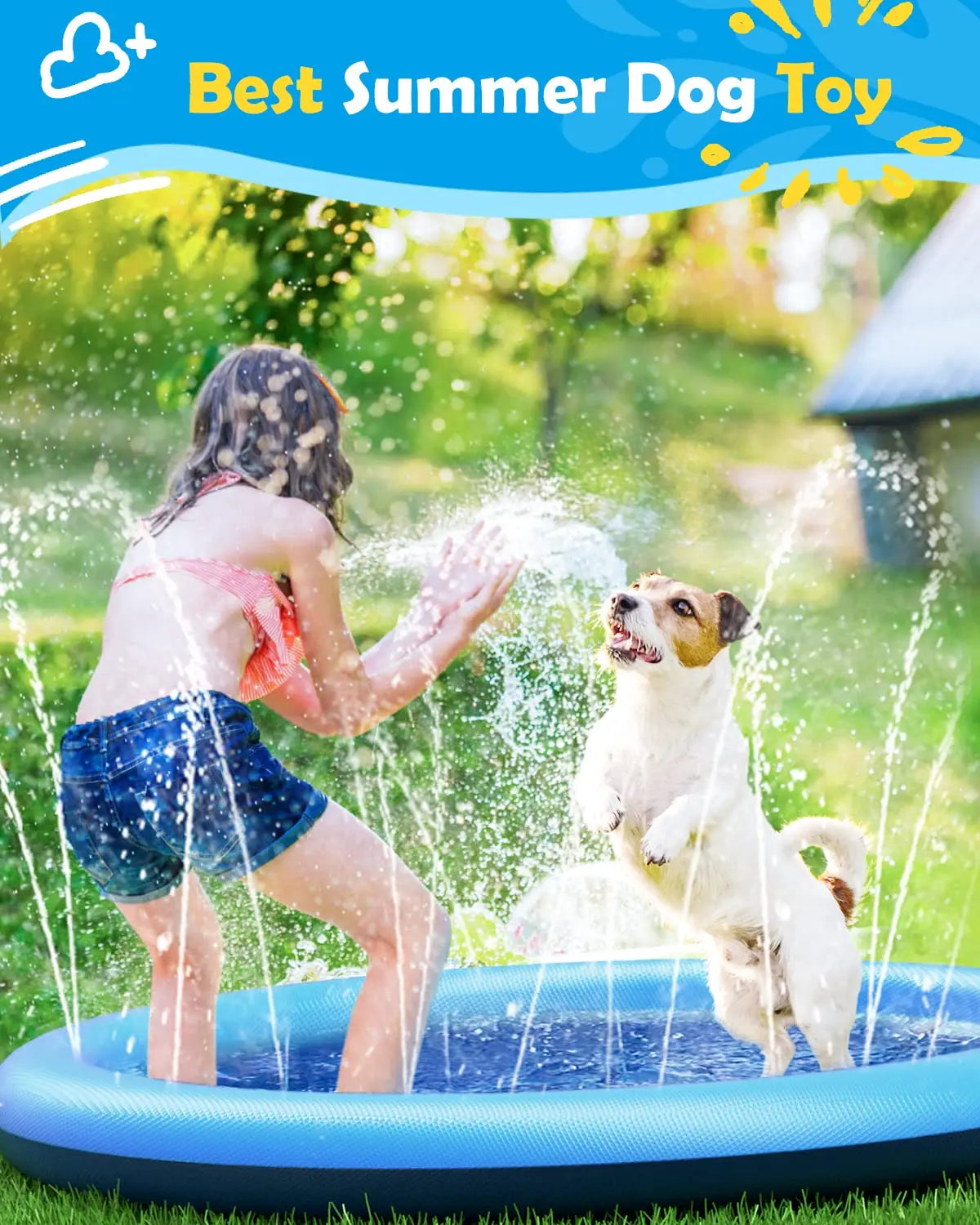 Dog Splash Pad Thick Sprinkler Pool Toy Anti-Slip Outdoor Summer Sprinkler Water Toy for Backyard Fountain Play Mat for Children by PawHaven