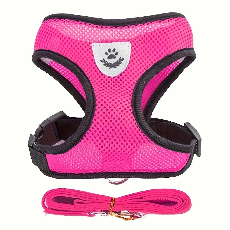 Pet Leash Dog Harness Mesh Breathable Chest Strap Dog Collar Outdoor Vest-Style Walking Doggy Tie-up Comfortable Training Leash by PawHaven