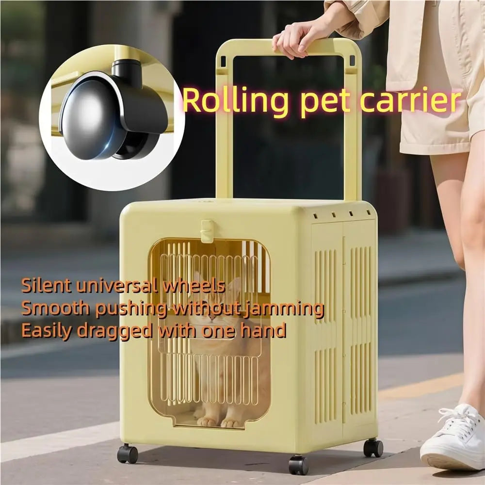 Portable Folding Pet Carrier Compatible for Cats and Small Dogs Pet Stroller, Wide Open Breathable Carrier for Outings(Yellow) by PawHaven