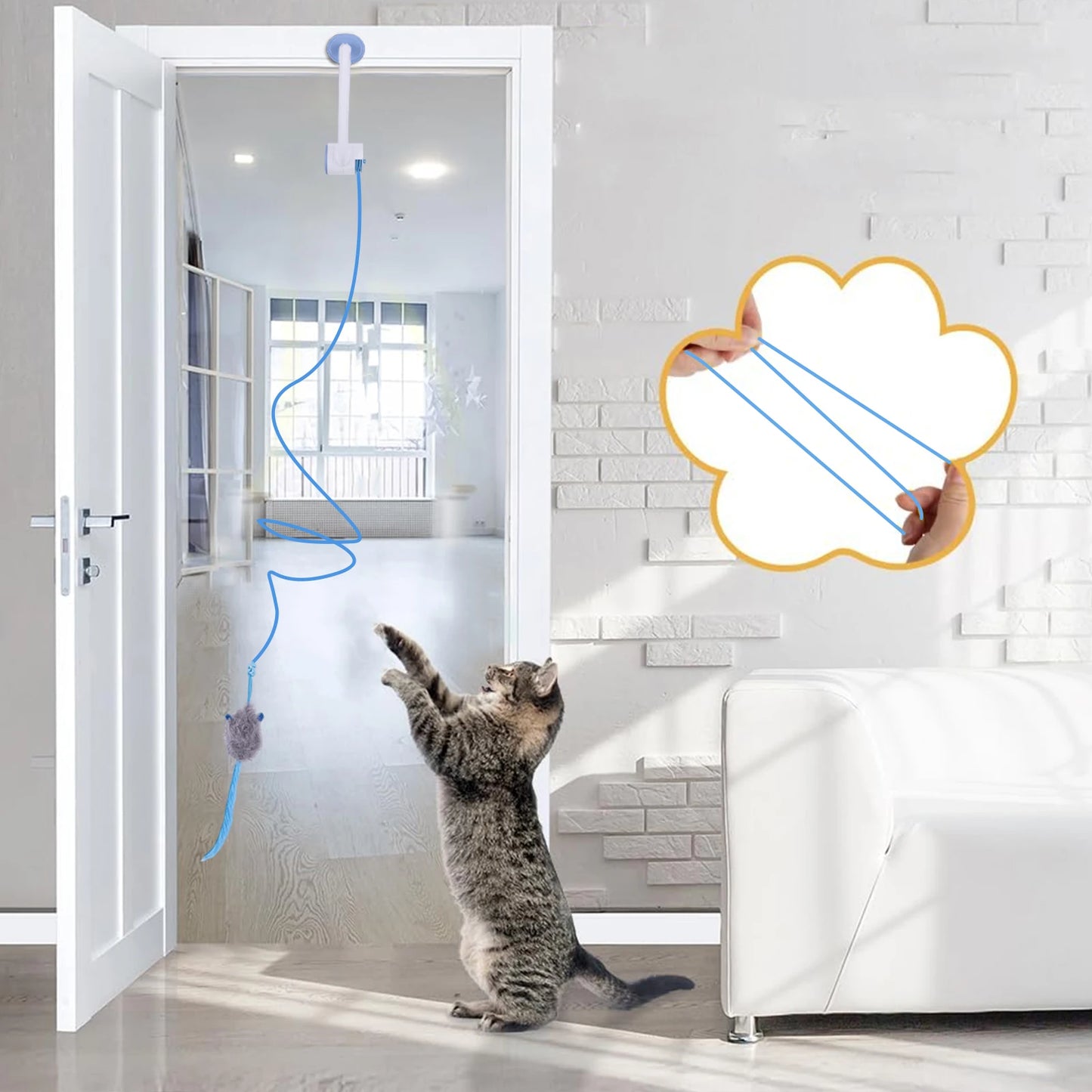 Door Hanging Automatic Retractable Kitten Toys with 3 Catnip Mice Self Play Hanging Door Cat Mouse Toys for Indoor Cats by PawHaven