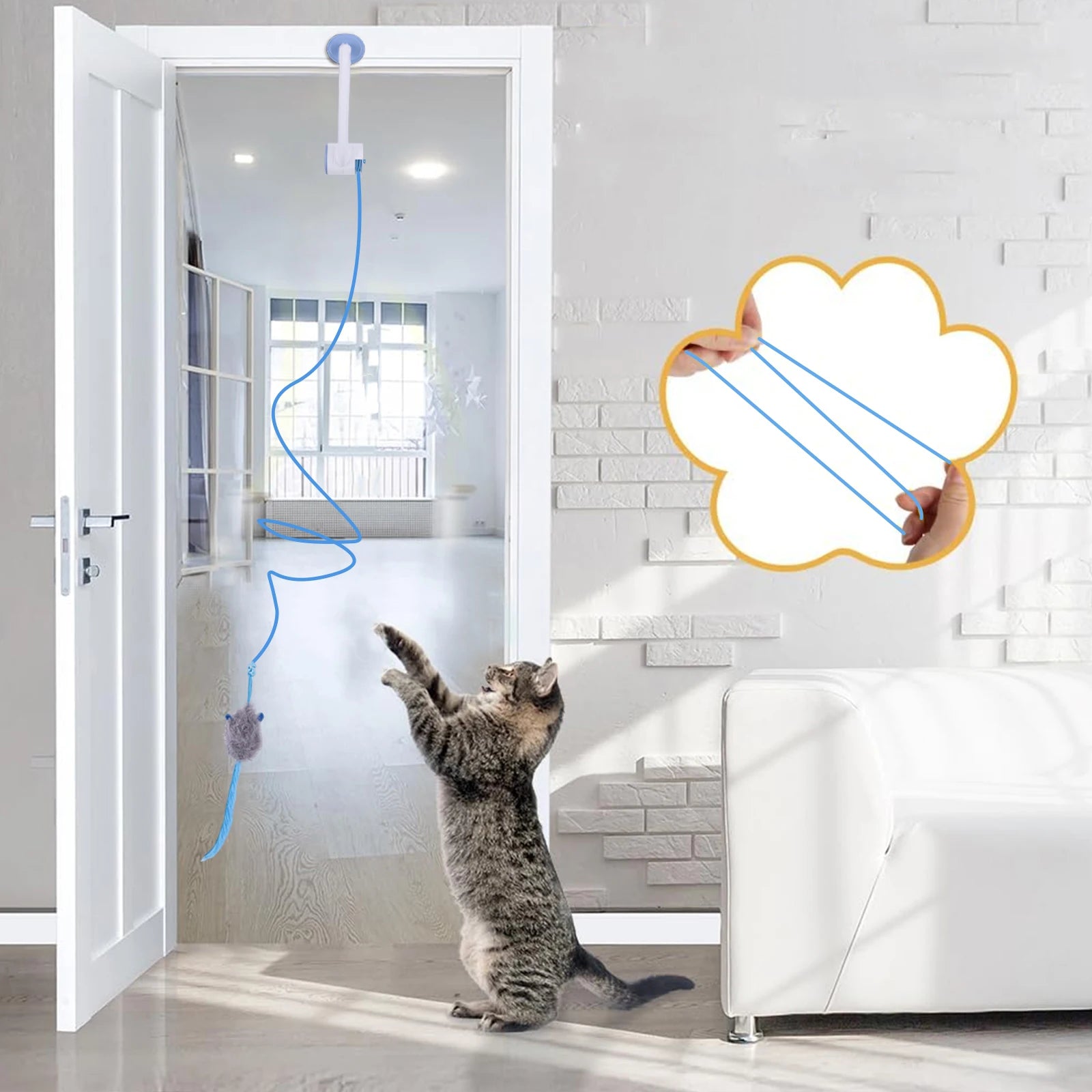 Door Hanging Automatic Retractable Kitten Toys with 3 Catnip Mice Self Play Hanging Door Cat Mouse Toys for Indoor Cats by PawHaven