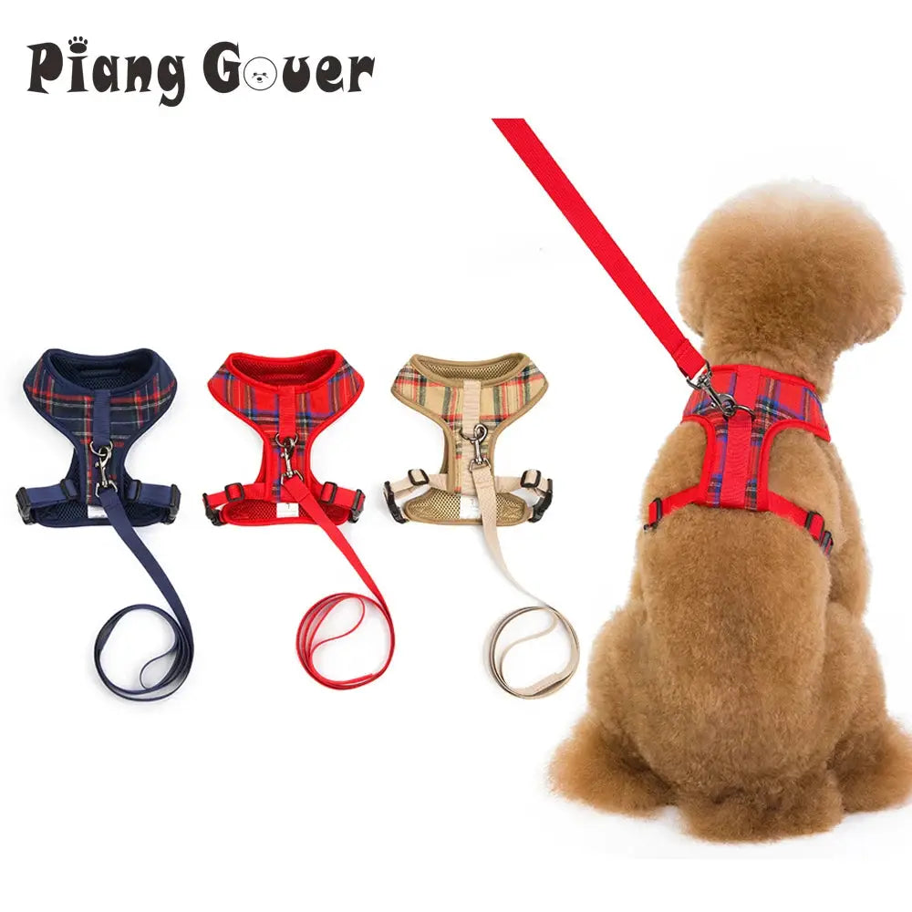 Plaid Pet Harness Leash Set for Small Dogs Adjustable Puppy Cat Harness Vest French Bulldog Chihuahua Pug Outdoor Collar by PawHaven