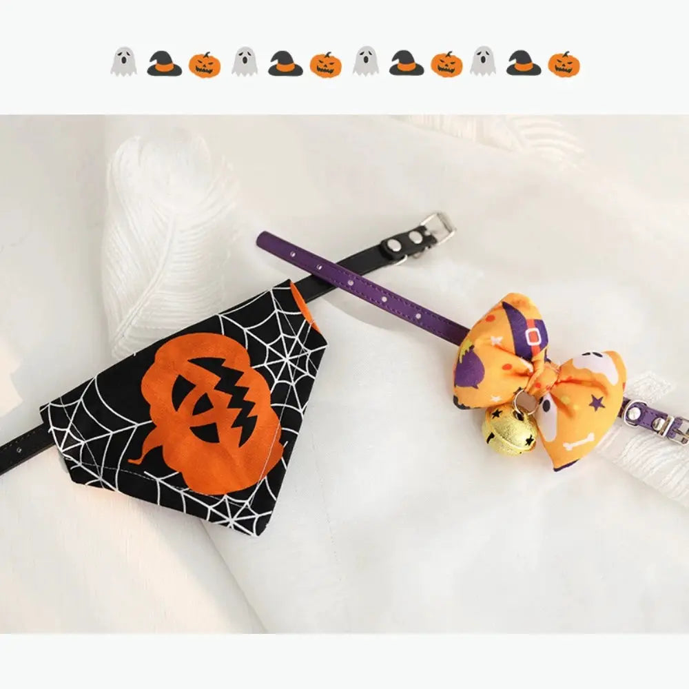 Cat Collar Pet Bandana Dog Bow Tie, Medium Dogs, Halloween Decor, Cute Adjustable for Kitten Puppy with Leash Ring by PawHaven