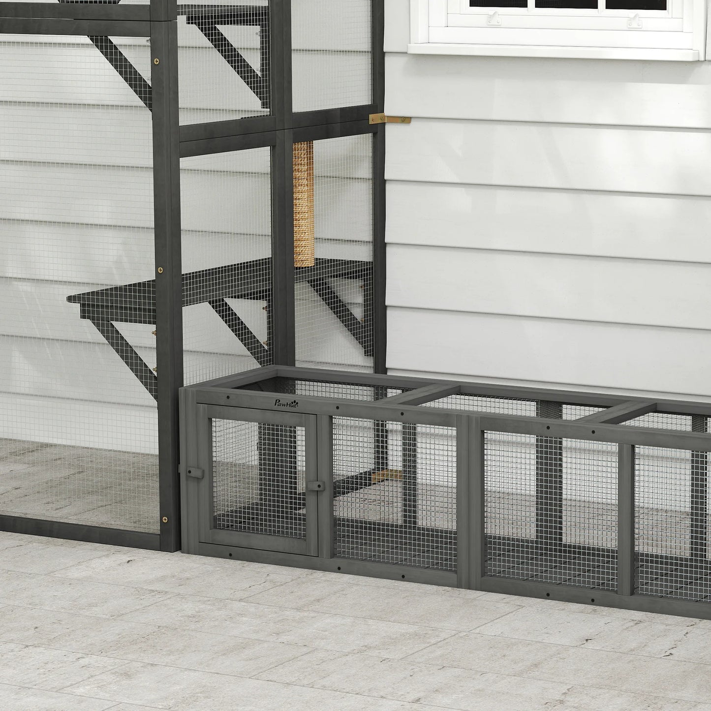 PawHut Outdoor Cat Tunnel, Wooden Extendable Pet Run, for Kitty, Puppy, Grey by PawHaven