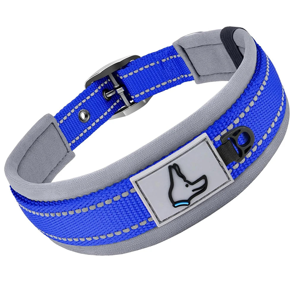Premium Padded Reflective Dog Collar Adjustable Nylon by PawHaven