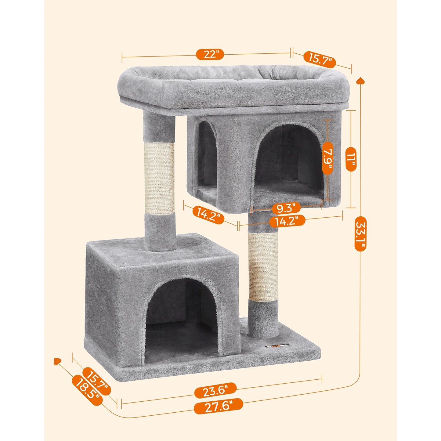 Feandrea Cat Tree, 84 cm Cat Tower,Cat Condo for Large Cats up to 7 kg,2 Cat Caves, Scratching Post by PawHaven