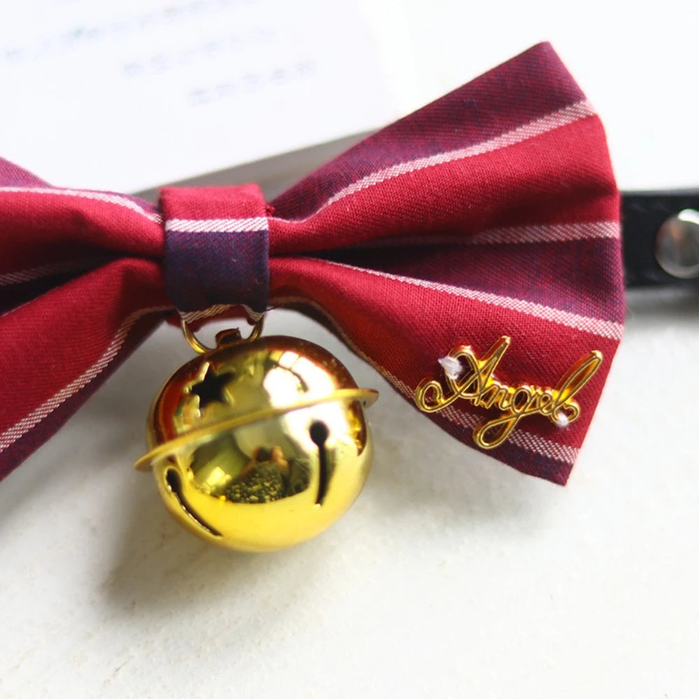 Cute Strawberry Butterfly Bow Pet Collar, British Plaid Adjustable Bell Collar for Cats and Small Medium Dogs Plaid Pet Collar by PawHaven