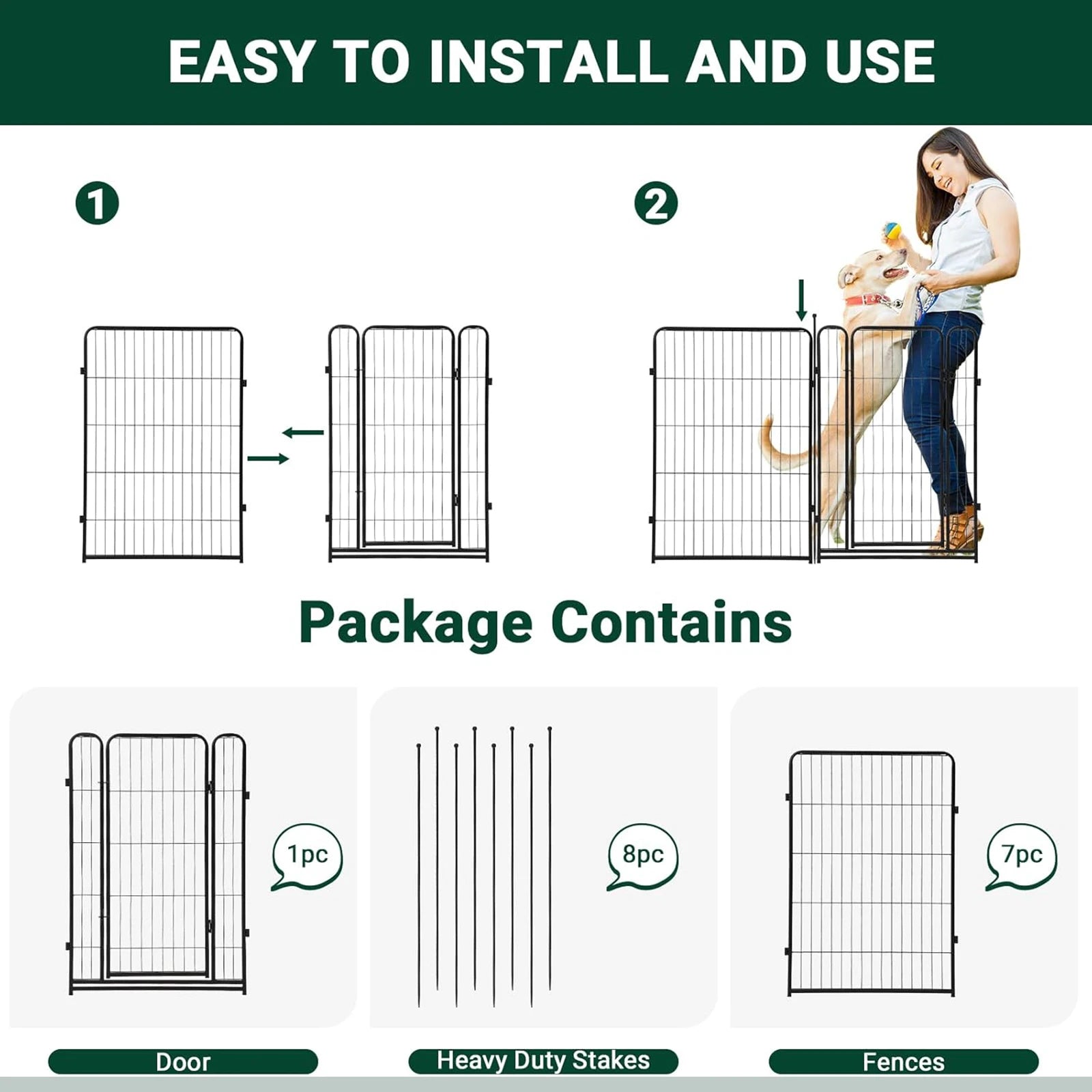 Heavy-Duty 8 Panels Dog Playpen Indoor & Outdoor Pet Exercise Pen with Door Rust-Proof Iron Metal Fence Dog Playpen for Puppies by PawHaven