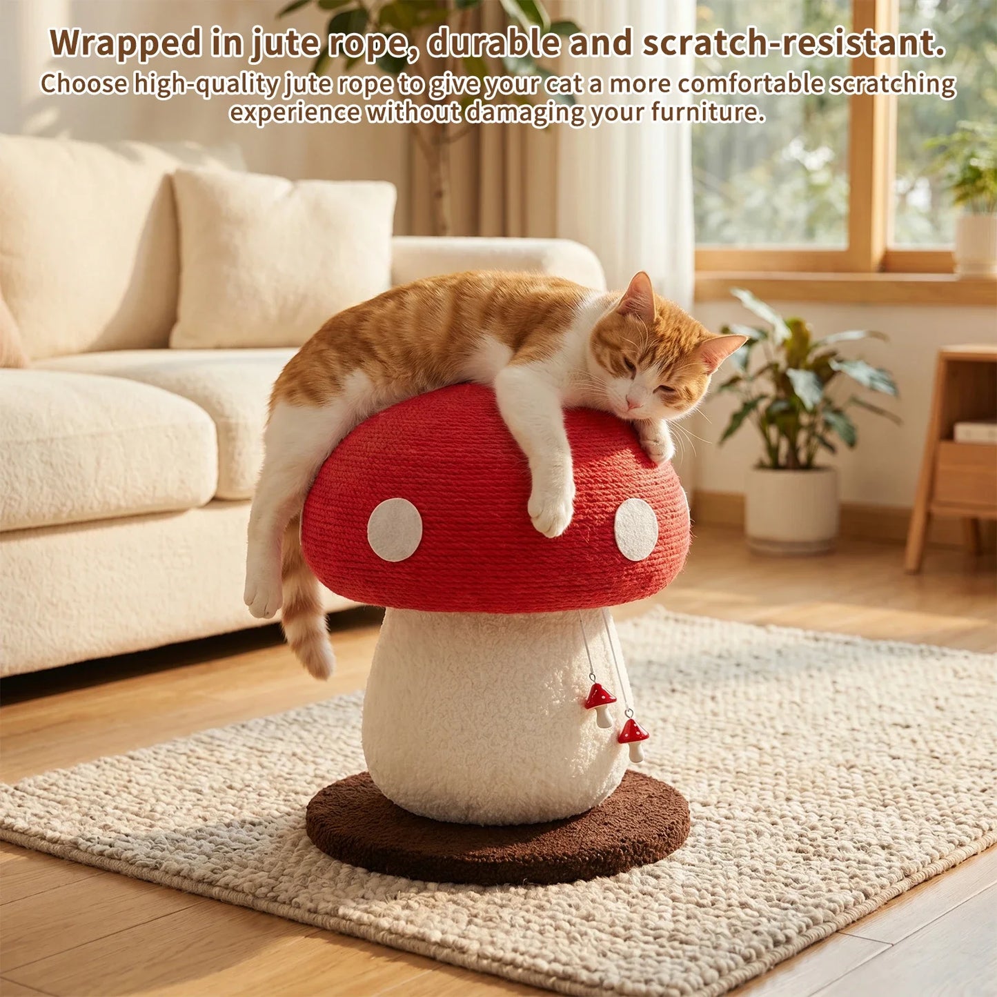Mushroom Shape Sisal Rope Cat Scratcher Durable Climbing Post Play Toy For Indoor Cats Non Shedding Scratching Pole by PawHaven
