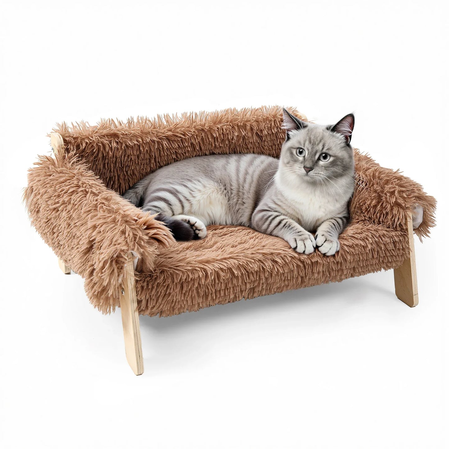 Large Cat Bed Sturdy Wooden Leg Raised Plush Cat Sofa Bed Kitten Bed for Indoor Cats - Soft Cat Couch by PawHaven