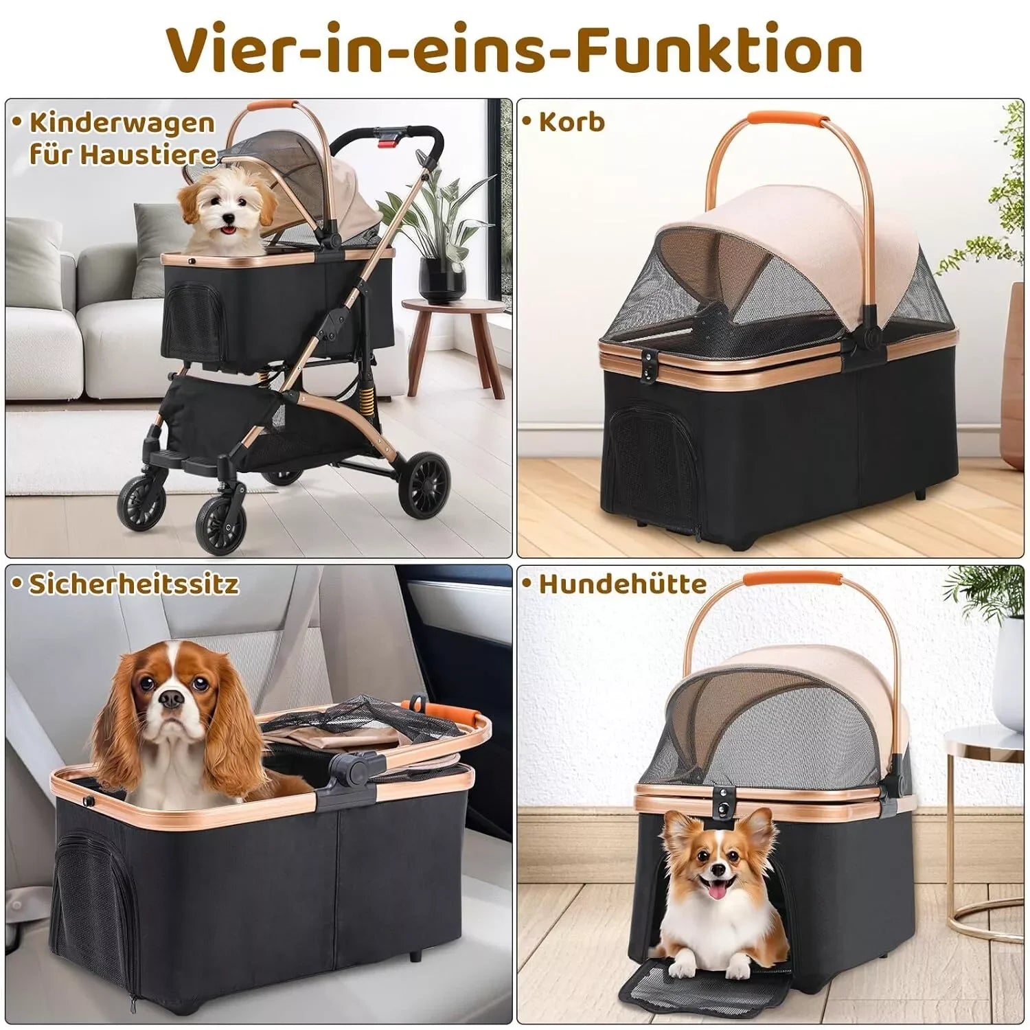 Dog Buggy 2 in 1 Stroller Dog Box Transport Foldable Cat Stroller, 360° Wear-resistant Rubber Wheels, with Storage Basket by PawHaven