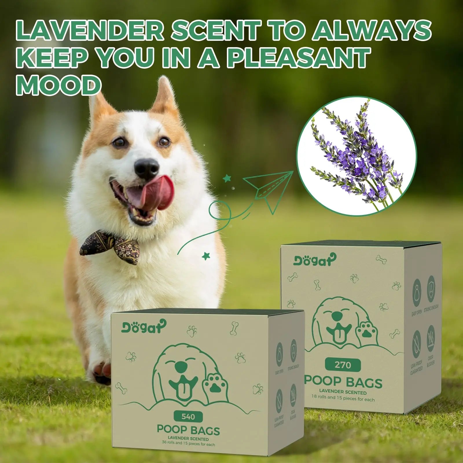 Dog Poop Bags with Dispenser - 540 Lavender Scented Waste Bags (36 Rolls) for Small/Large Dogs, Includes Carrier by PawHaven