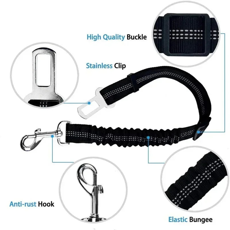 1pc Reflective Dog Car Tether, Durable Nylon Seat Belt Harness, Adjustable Pet Travel Strap for Vehicle Riding Safety by PawHaven