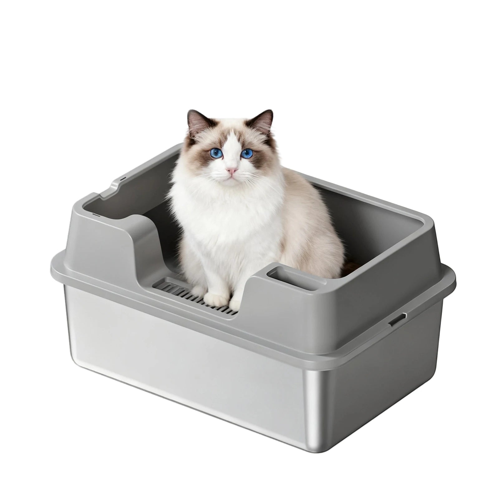 Premium XXL Stainless Steel Cat Litter Tray With Lid by PawHaven