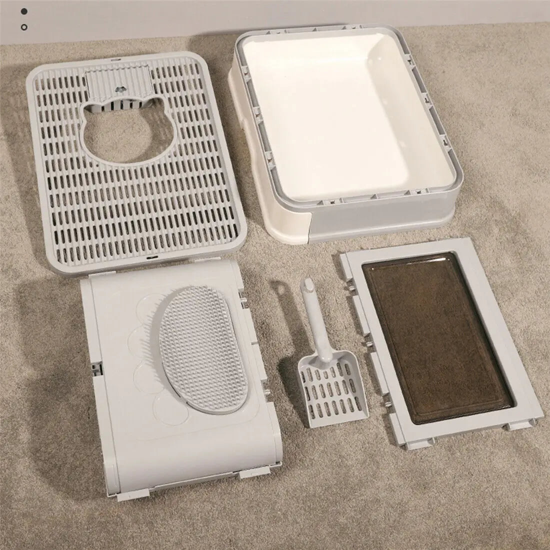 Foldable Cat Litter Box Front Entry & Top Exit Toilet Boxes with Scoop Enclosed Kitty Toilet Tray Pan by PawHaven