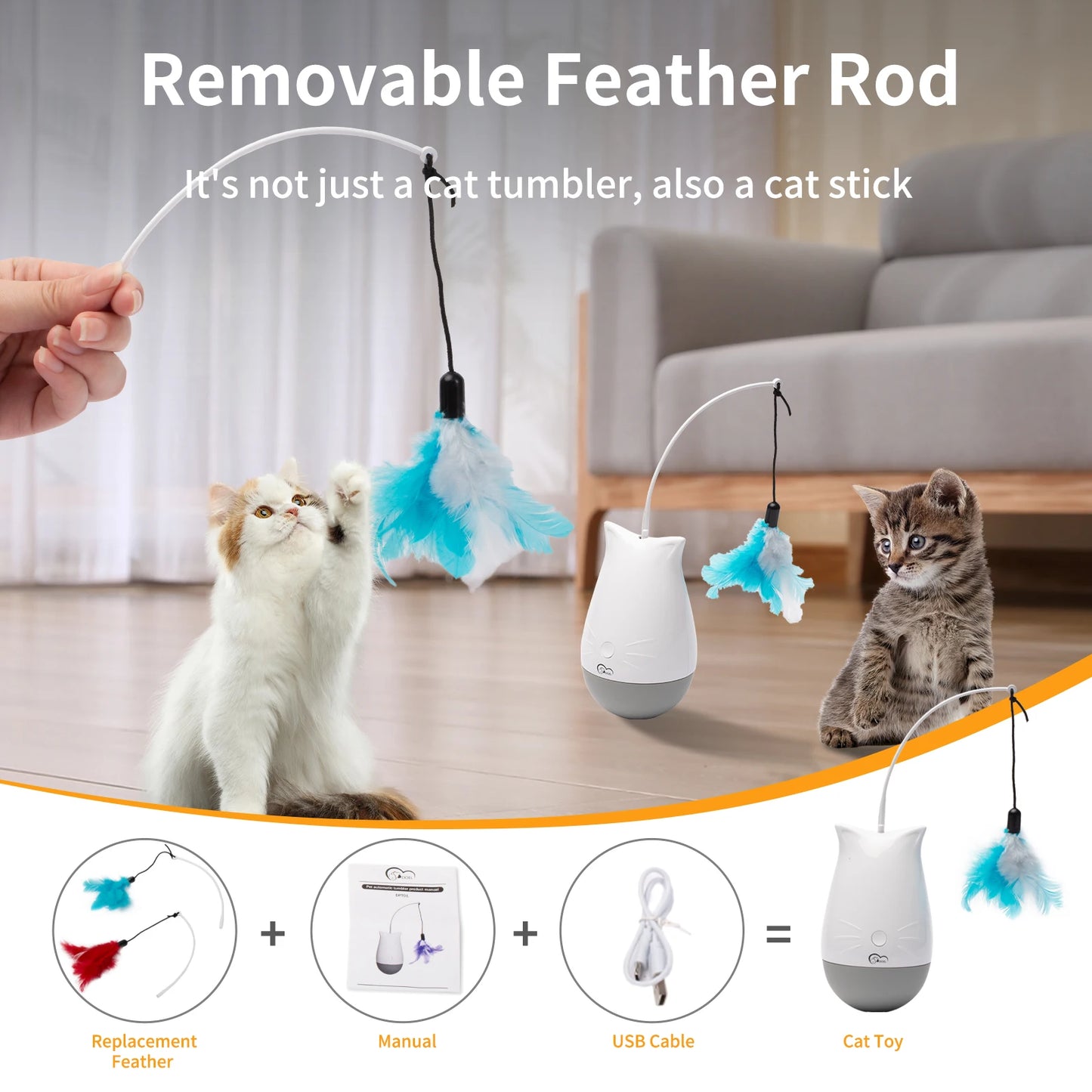 Premium USB Cat Interactive Toy With Fluttering Feathers by PawHaven