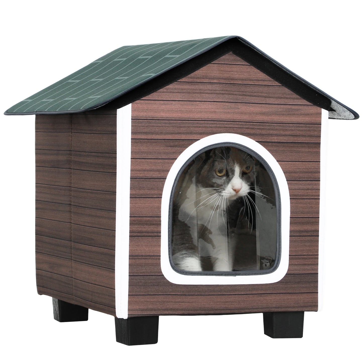PawHut Outdoor Cat House with Elevated Base, Cushion, Red-brown by PawHaven