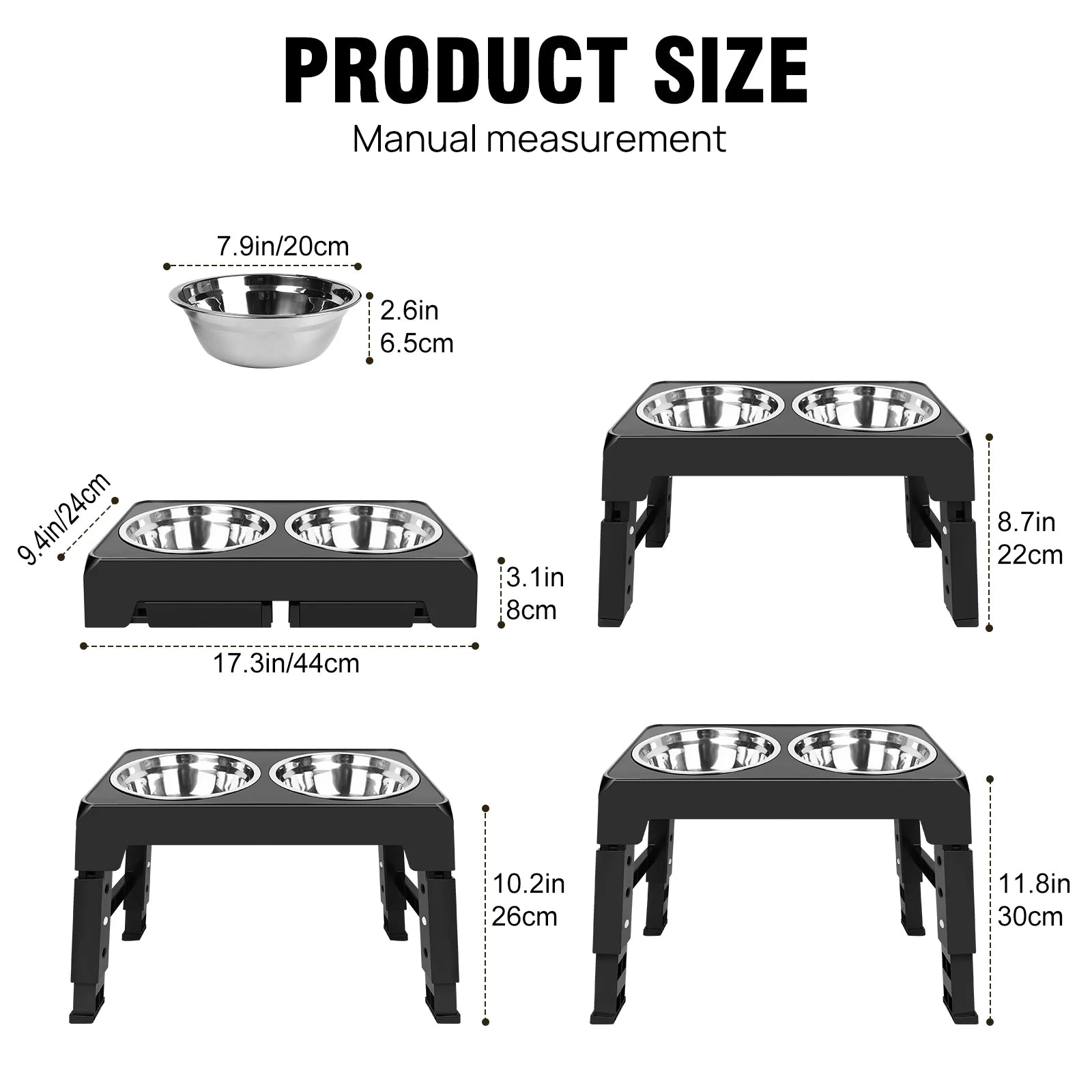 Elevated Dog Feeder Bowls Adjustable Raised Stand with Double Stainless Steel Food Water Bowls Small Medium Large Dogs by PawHaven