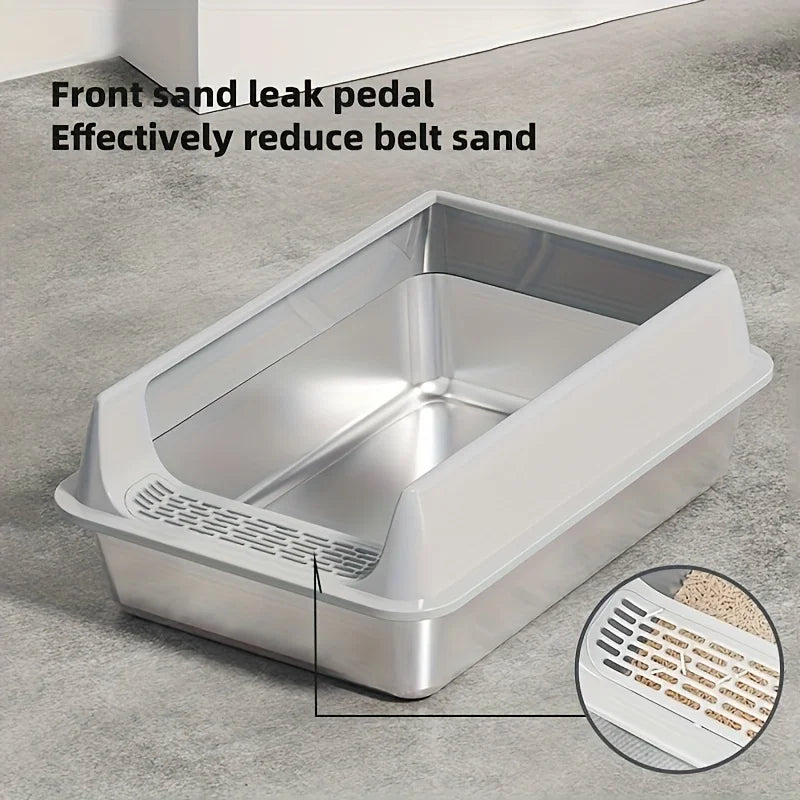 Stainless Steel Litter Box, Semi-enclosed Splash-proof And Leak-proof Design, Removable Lid, Suitable For Big Cats, And More by PawHaven