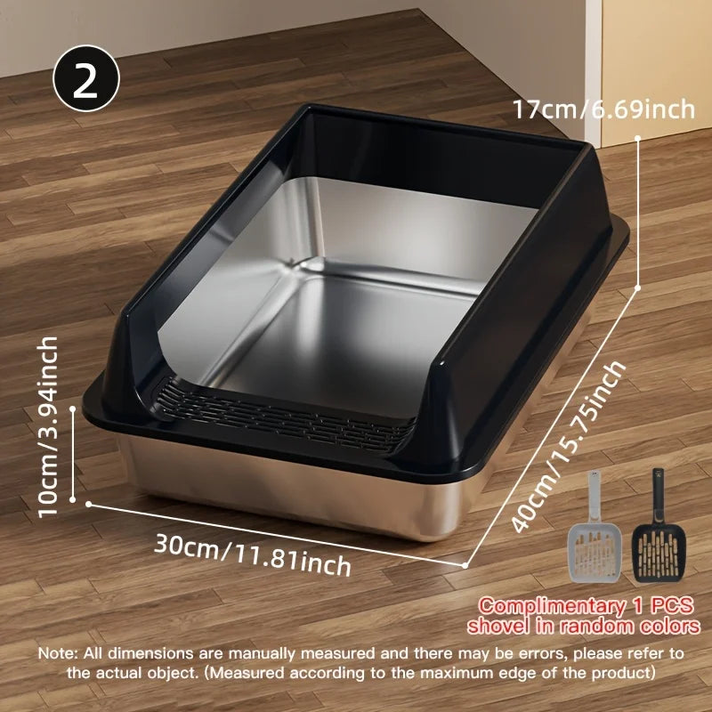 Stainless Steel Litter Box, Semi-enclosed Splash-proof And Leak-proof Design, Removable Lid, Suitable For Big Cats, And More by PawHaven