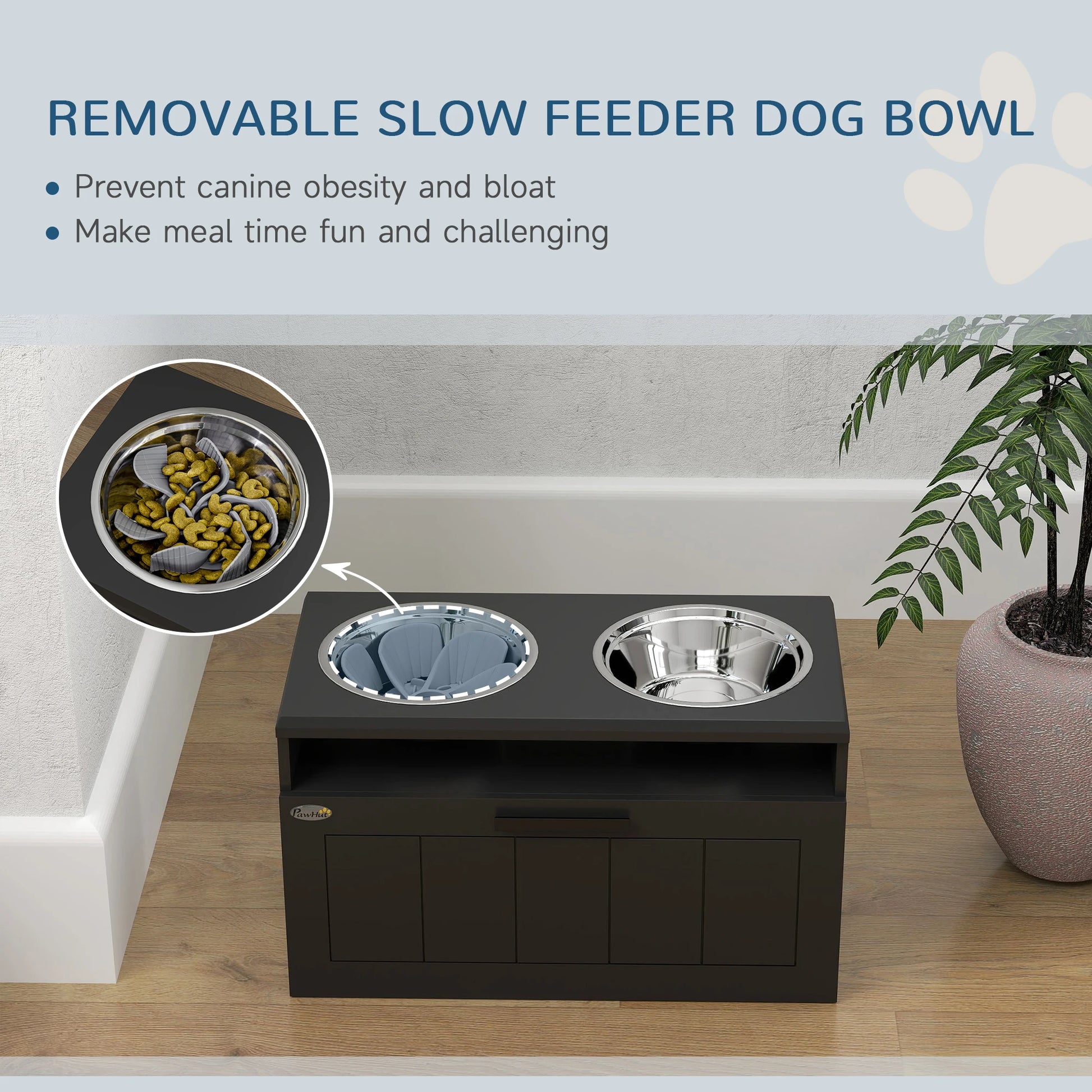 PawHut Raised Dog Bowl, Elevated Dog Bowls with Slow Feeder Dog Bowl by PawHaven