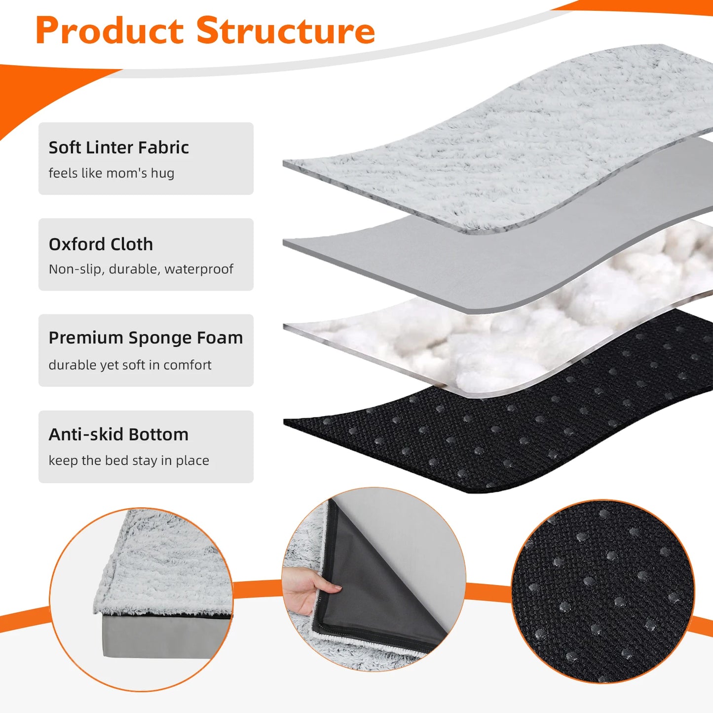 L-3XL Dog Bed Orthopedic Pet Calming Bed Soft Sponge Foam Base Dog Crate Kennels Mat with Removable Cover by PawHaven
