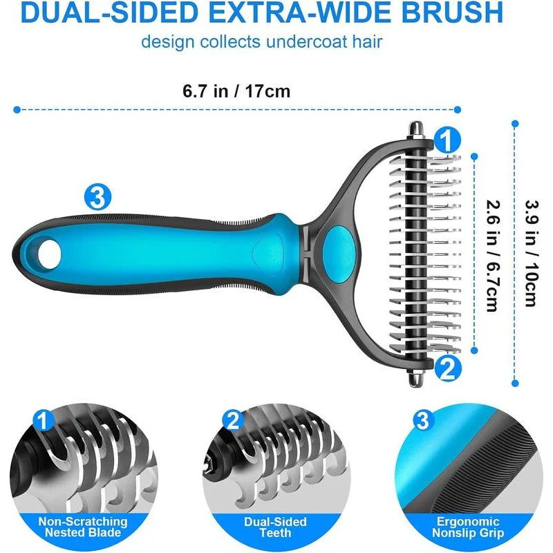 2in1 Stainless Pet Deshedding Brush Dog Hair Remover Pet Fur Knot Cutter Puppy Cat Comb Brushes Dogs Grooming Shedding Supplies by PawHaven