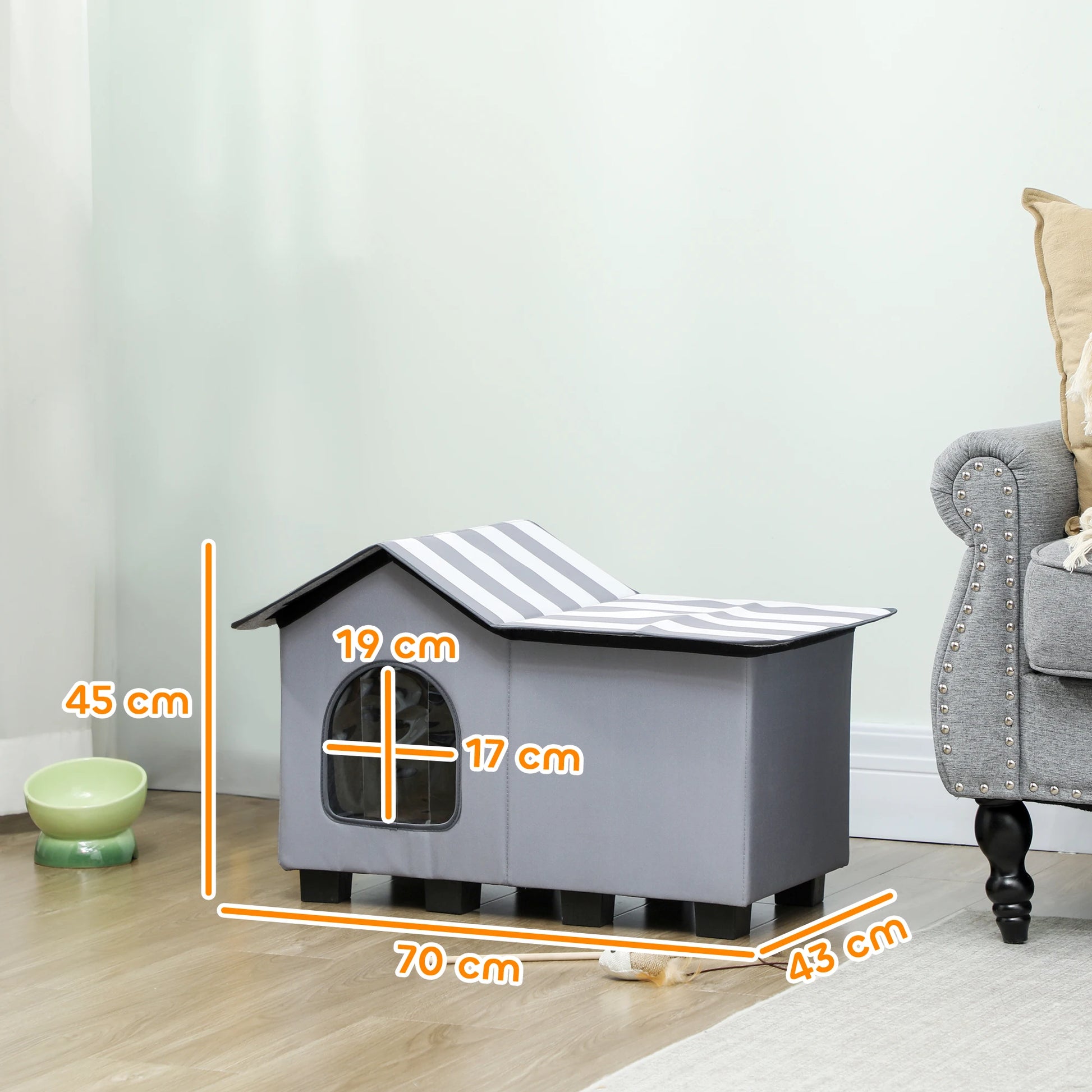 PawHut Outdoor Cat House, Feral Cat Cave with Elevated Base, Grey by PawHaven