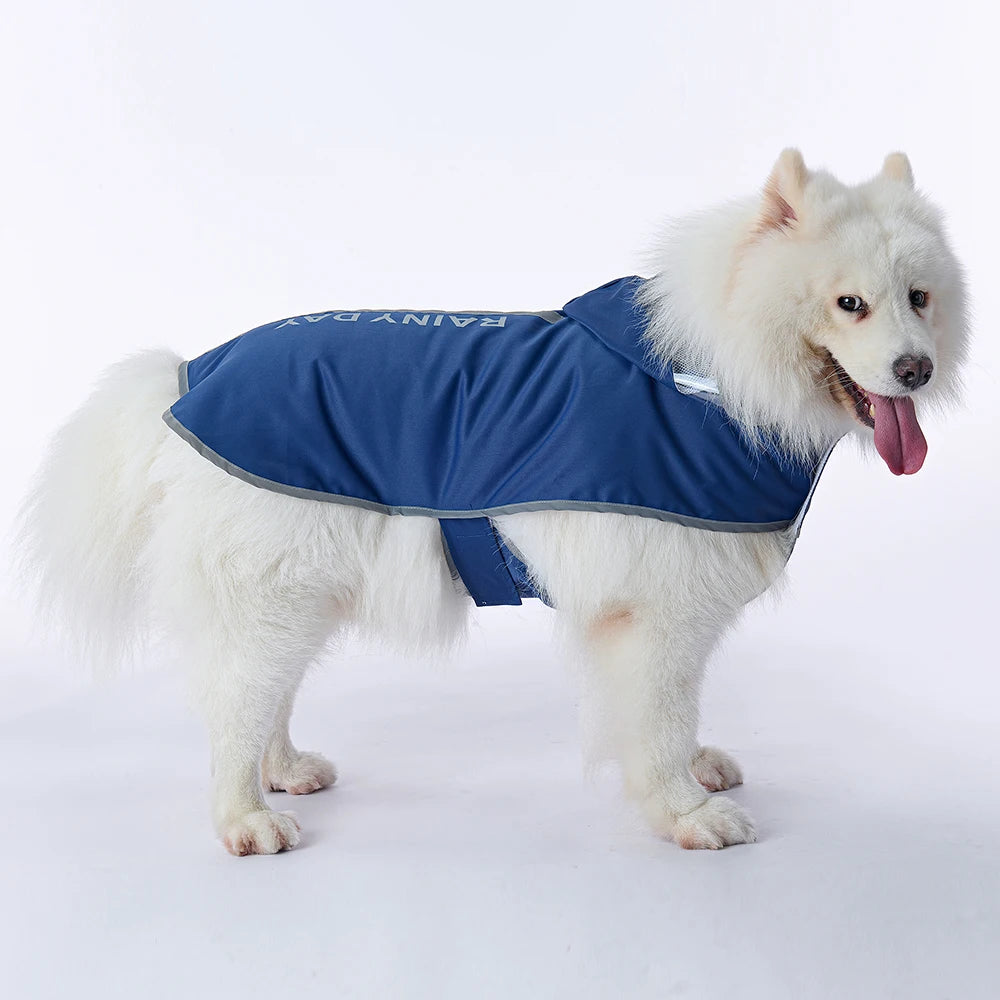 Blue Fun Waterproof Dog Raincoat for Large Dogs, Breathable Mesh Lining & Reflective Back Strip by PawHaven