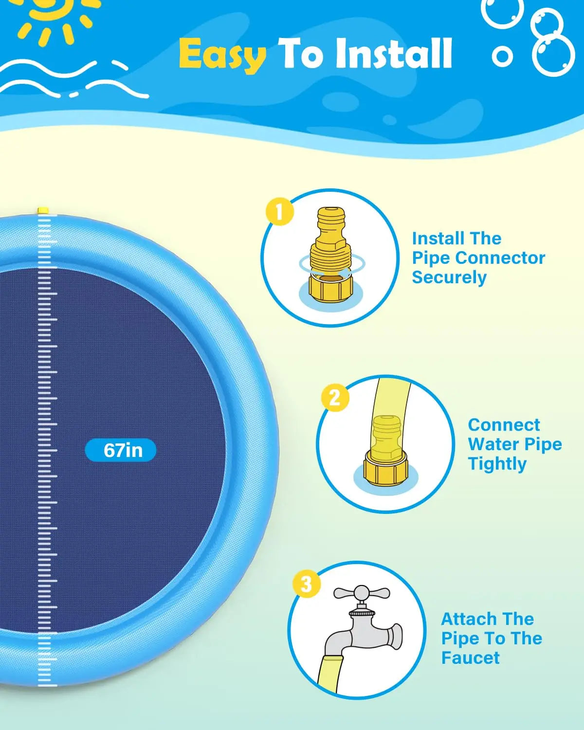 Dog Splash Pad Thick Sprinkler Pool Toy Anti-Slip Outdoor Summer Sprinkler Water Toy for Backyard Fountain Play Mat for Children by PawHaven