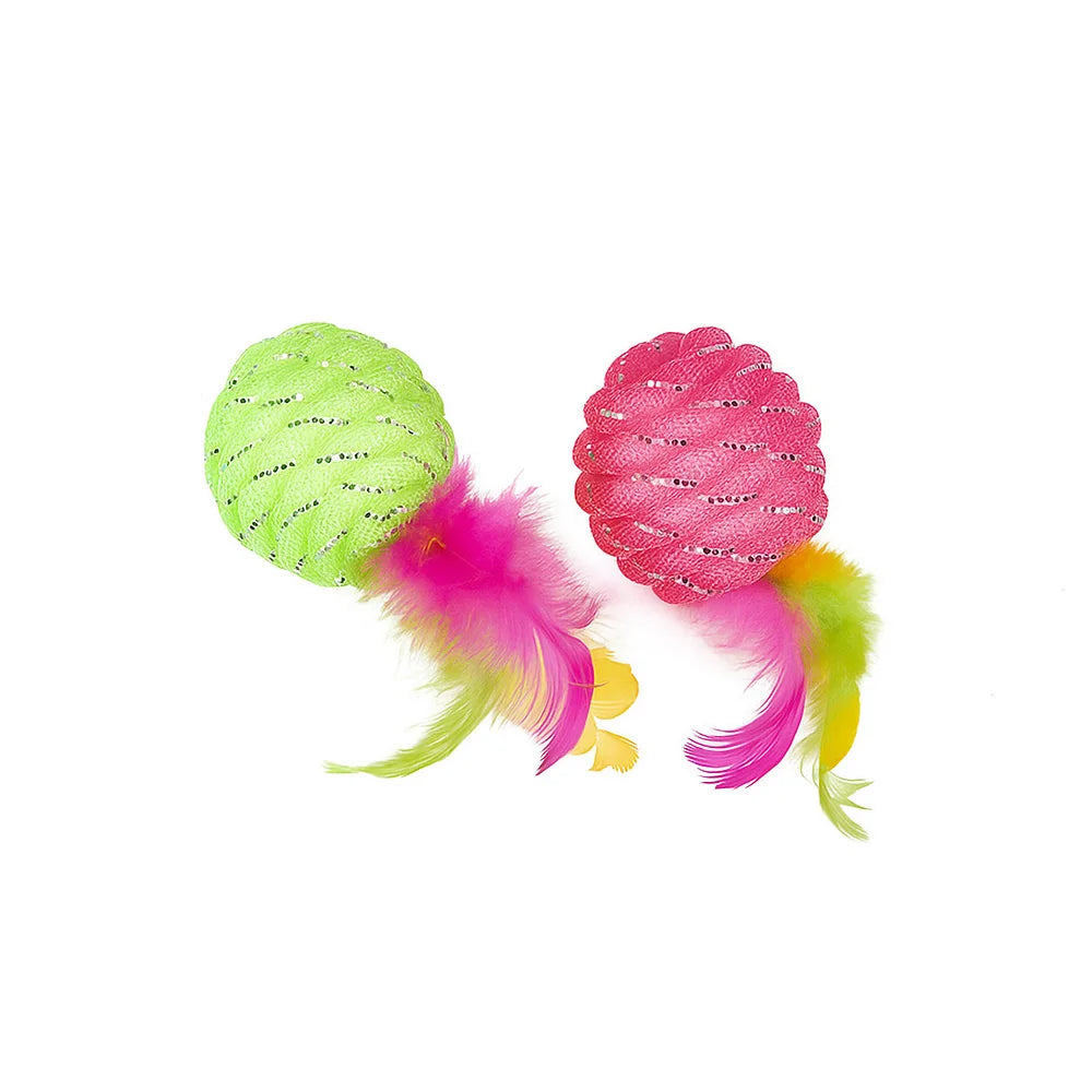 Premium Cat Feather Ball Toy 2 Pack Interactive Rubber Play by PawHaven