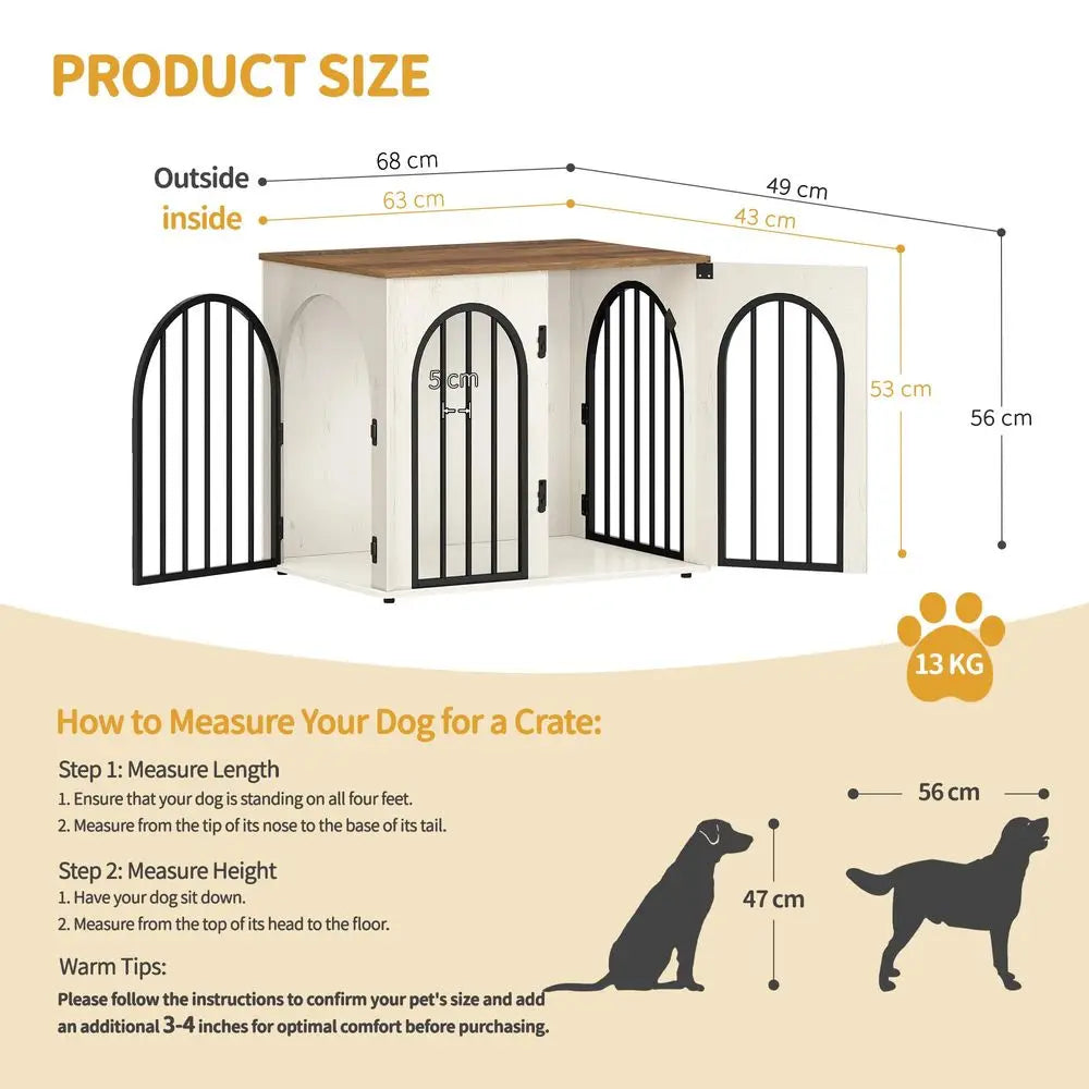 Dog Crate Furniture, 68 cm Wooden Dog Crate, Indoor Kennel for Small Dogs, End Side Table Animal Crates, AntiChew, AntiEscape, by PawHaven