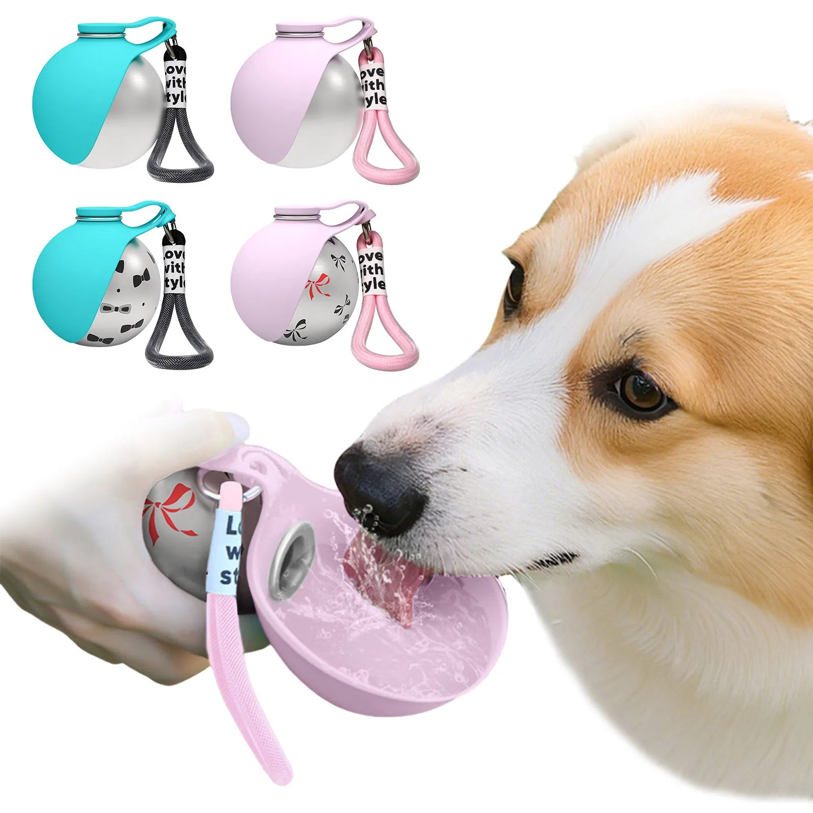 2-In-1 Dog Water Bottle with Silicone Bowl Foldable Pet Water Bottle No-Spill Stainless Steel Ideal for Walking Hiking & Travel by PawHaven