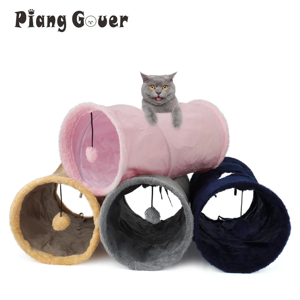 Tunnel Cat Toy Puppy Plush Ball Pet Toy Tent Tunnel Tube Storage Foldable Suede Cat Channel Drill Bucket by PawHaven