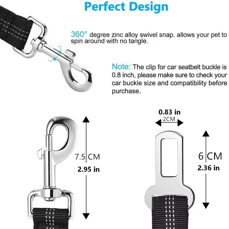 1pc Reflective Dog Car Tether, Durable Nylon Seat Belt Harness, Adjustable Pet Travel Strap for Vehicle Riding Safety by PawHaven