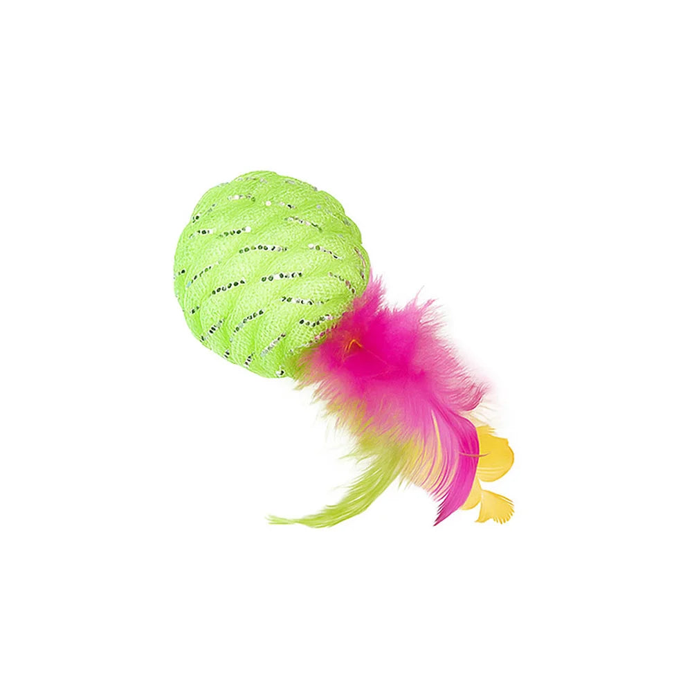 Premium Cat Feather Ball Toy 2 Pack Interactive Rubber Play by PawHaven
