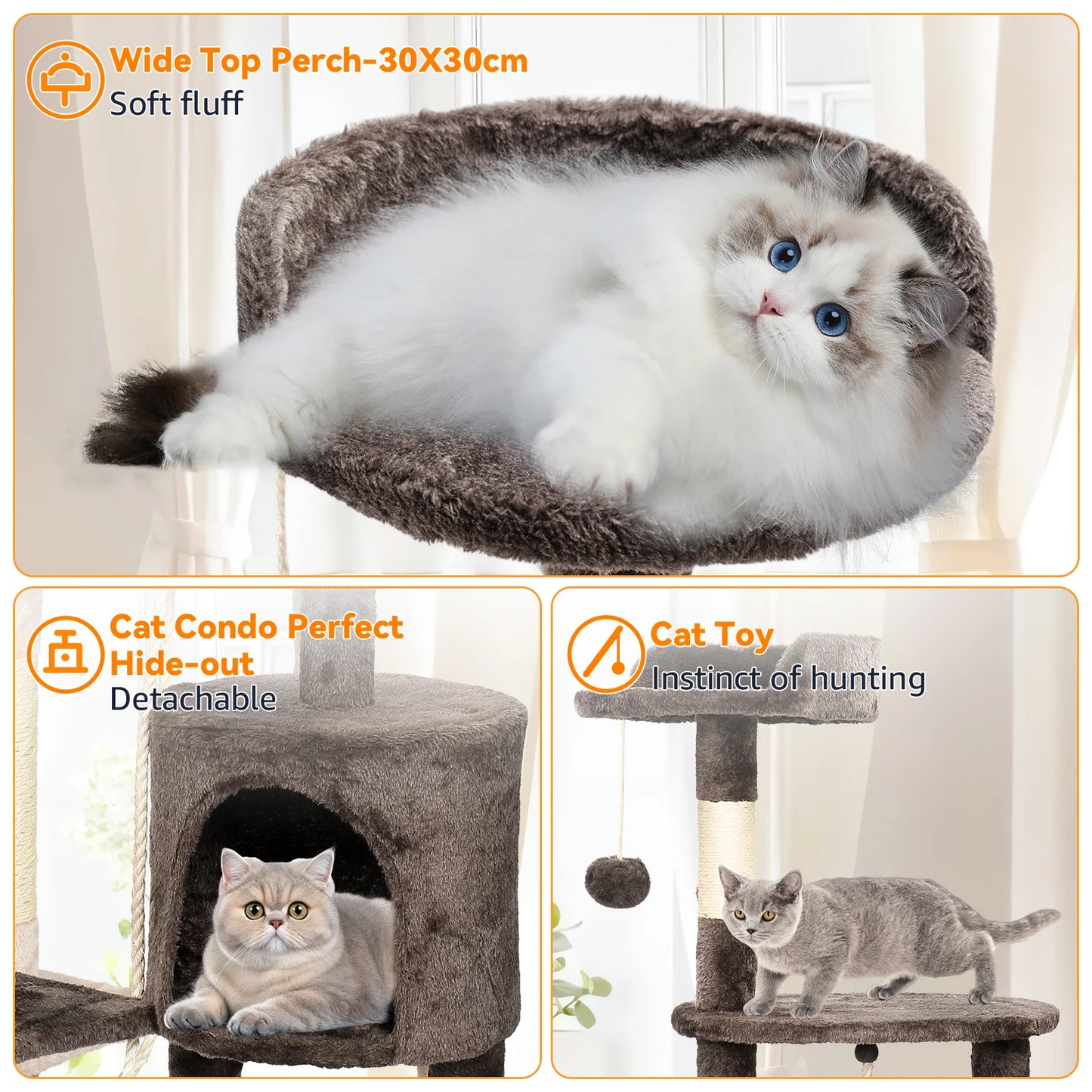 Passerscat Cat Trees Cat Climbing Frame For Indoor Cats Multi-Level With Scratching Posts Cat Tower Padded Top Perches and Condo by PawHaven