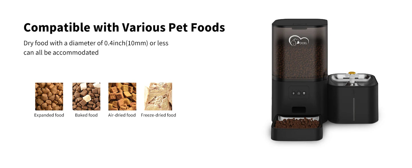 DOEL 2-in-1 Smart Cat Feeder 6L Dry Feeder & 2.5L Cat Water Fountain w/ App Control Timed Feeding For Small Dogs Food Dispenser by PawHaven