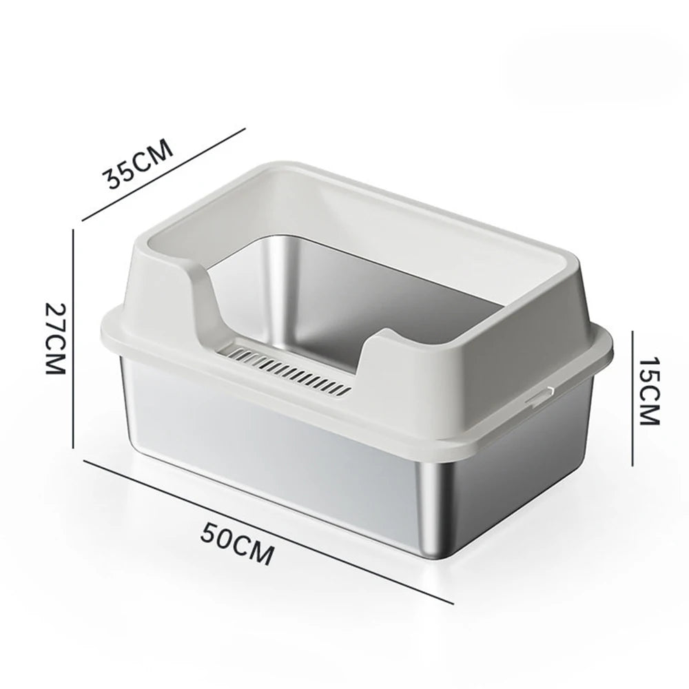 Premium XXL Stainless Steel Cat Litter Tray With Lid by PawHaven
