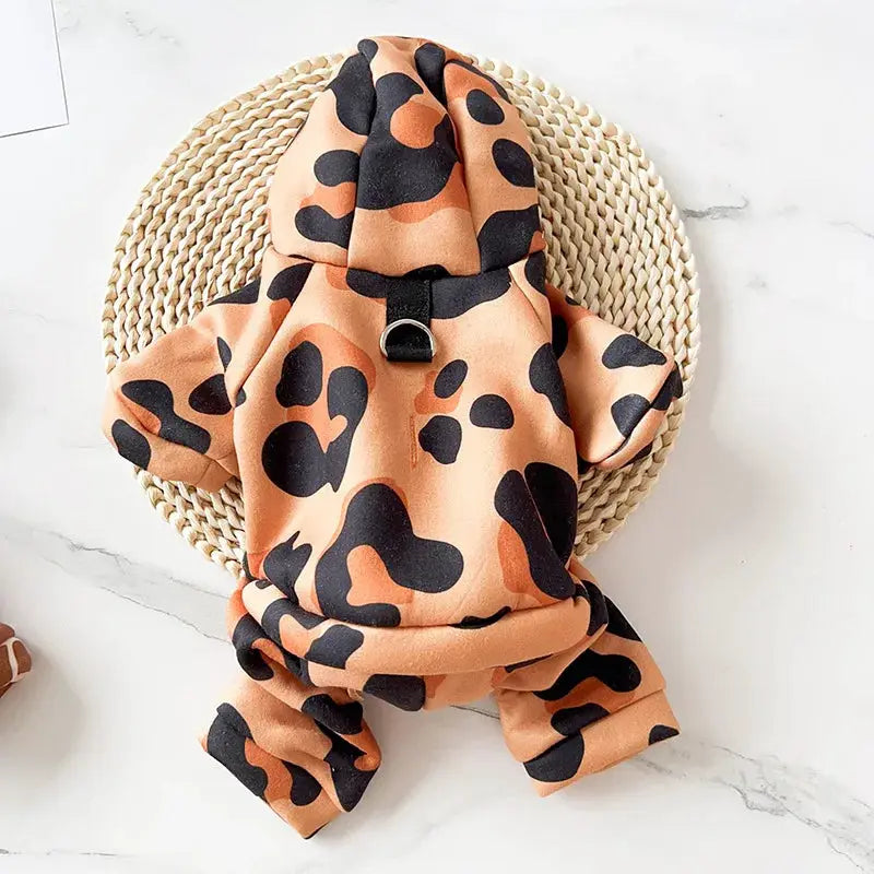 Leopard Print Pet Puppy Dog Four-legged With hooks Hoodie Clothes Small Dog spring and Winter Warm dog cat pet Clothes by PawHaven